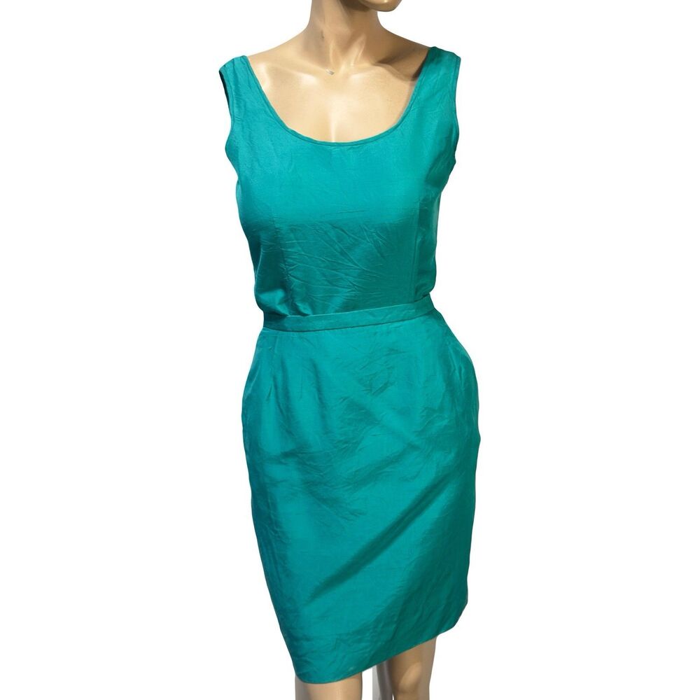 Carlisle Skirt Set Womens Size 4 Green 100% Silk Tank Pencil Skirt 2PC Vintage